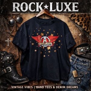 SIZE L | Aerosmith Vintage-Style Wings & Stars Graphic Tee